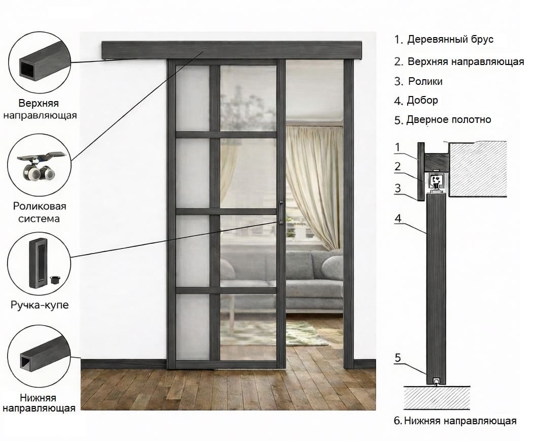 Схема устройства раздвижной двери